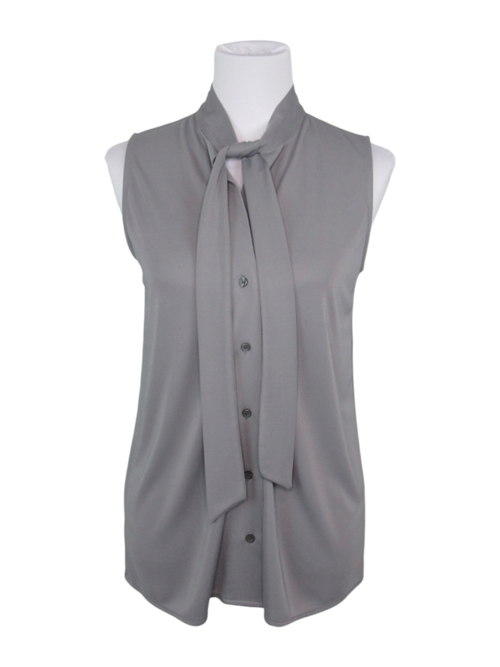 Ann Taylor Sleeveless Grey Button Front Blouse Bow Neck - Size XS